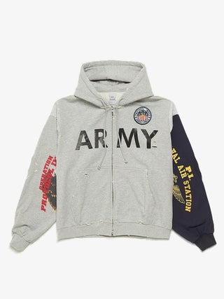 PROTOCOL INDEX RECONSTRUCTED SWEATSHIRTS ZIP HOODIE IN MELANGE GREY
