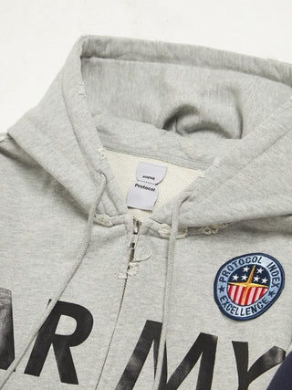 PROTOCOL INDEX RECONSTRUCTED SWEATSHIRTS ZIP HOODIE IN MELANGE GREY
