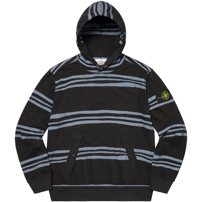 SUPREME® / STONE ISLAND® WARP STRIPE HOODED SWEATSHIRT IN BLACK