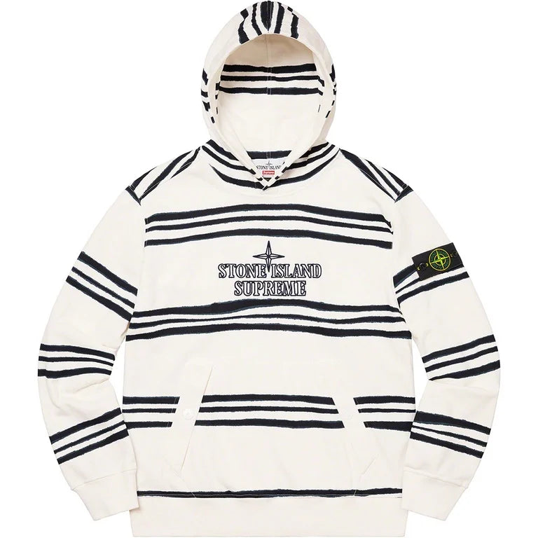 SUPREME® / STONE ISLAND® WARP STRIPE HOODED SWEATSHIRT IN WHITE