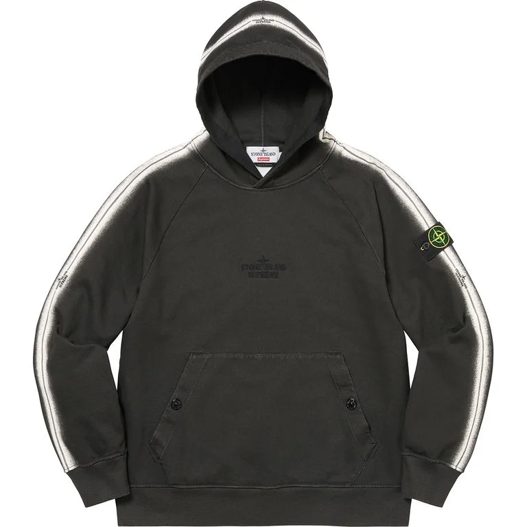 SUPREME®/STONE ISLAND® STRIPE HOODED SWEATSHIRT IN BLACK