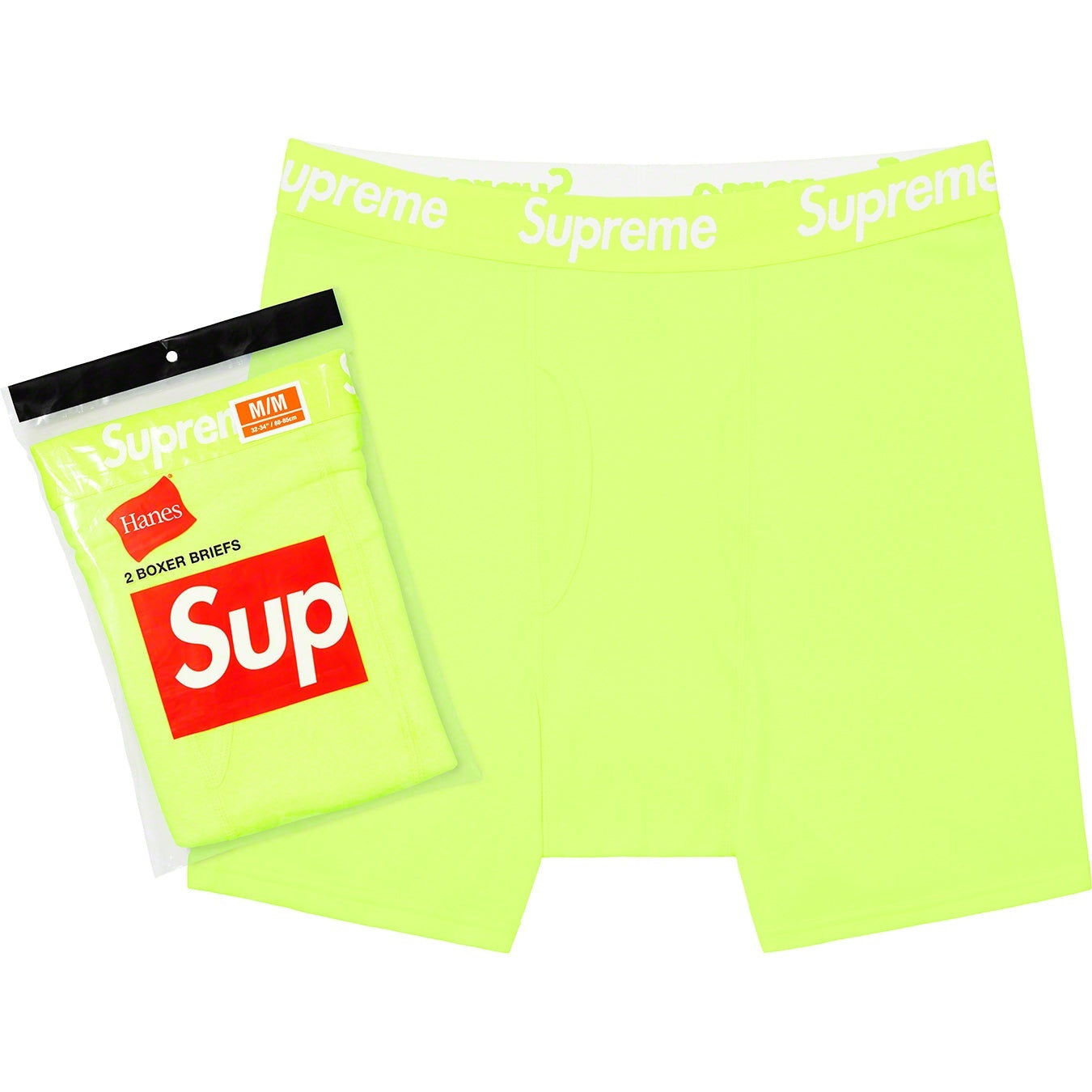 SUPREME®/HANES® FLUORESCENT YELLOW BOXER BRIEFS (2 PACK)