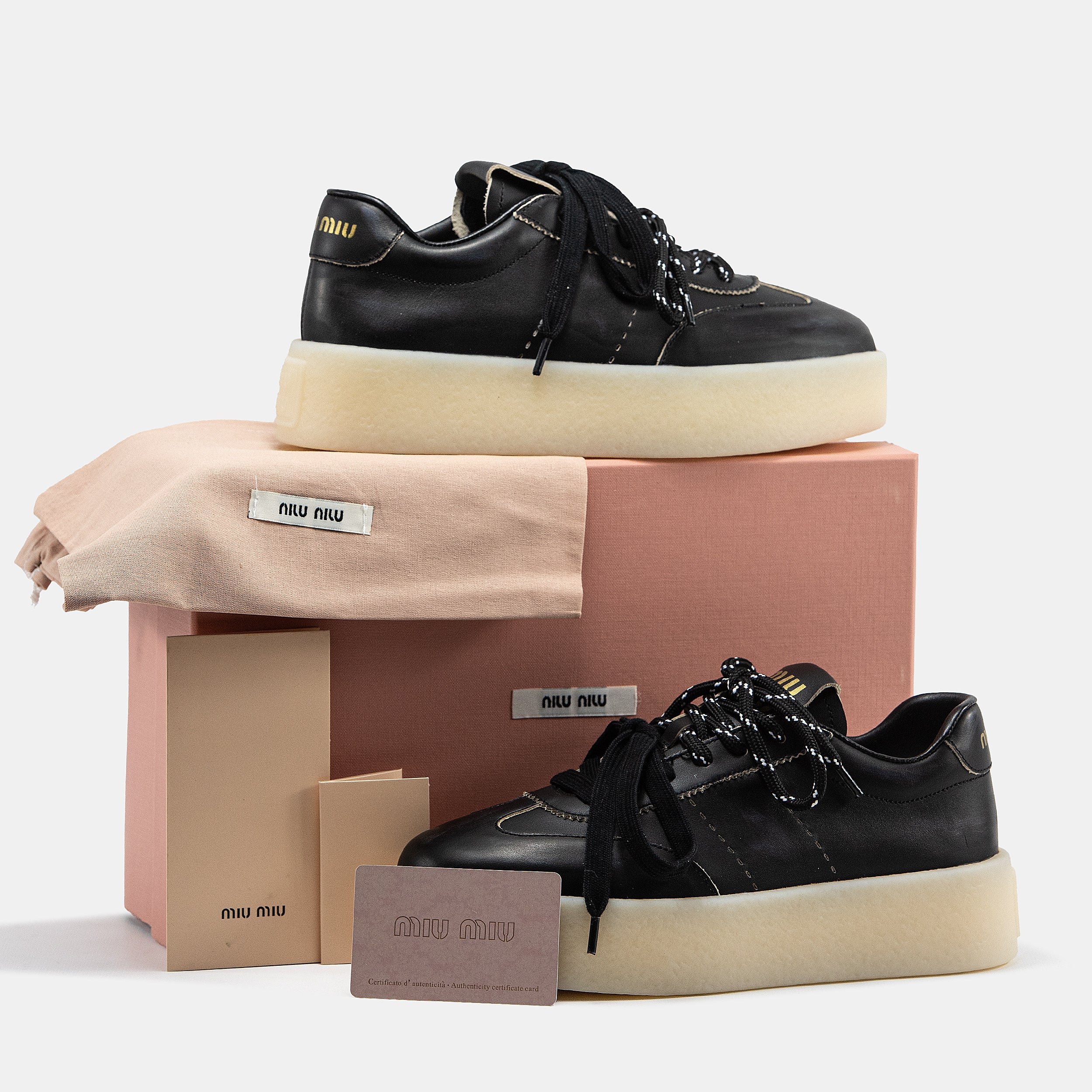 MIU MIU PLATFORM SNEAKER IN BLACK