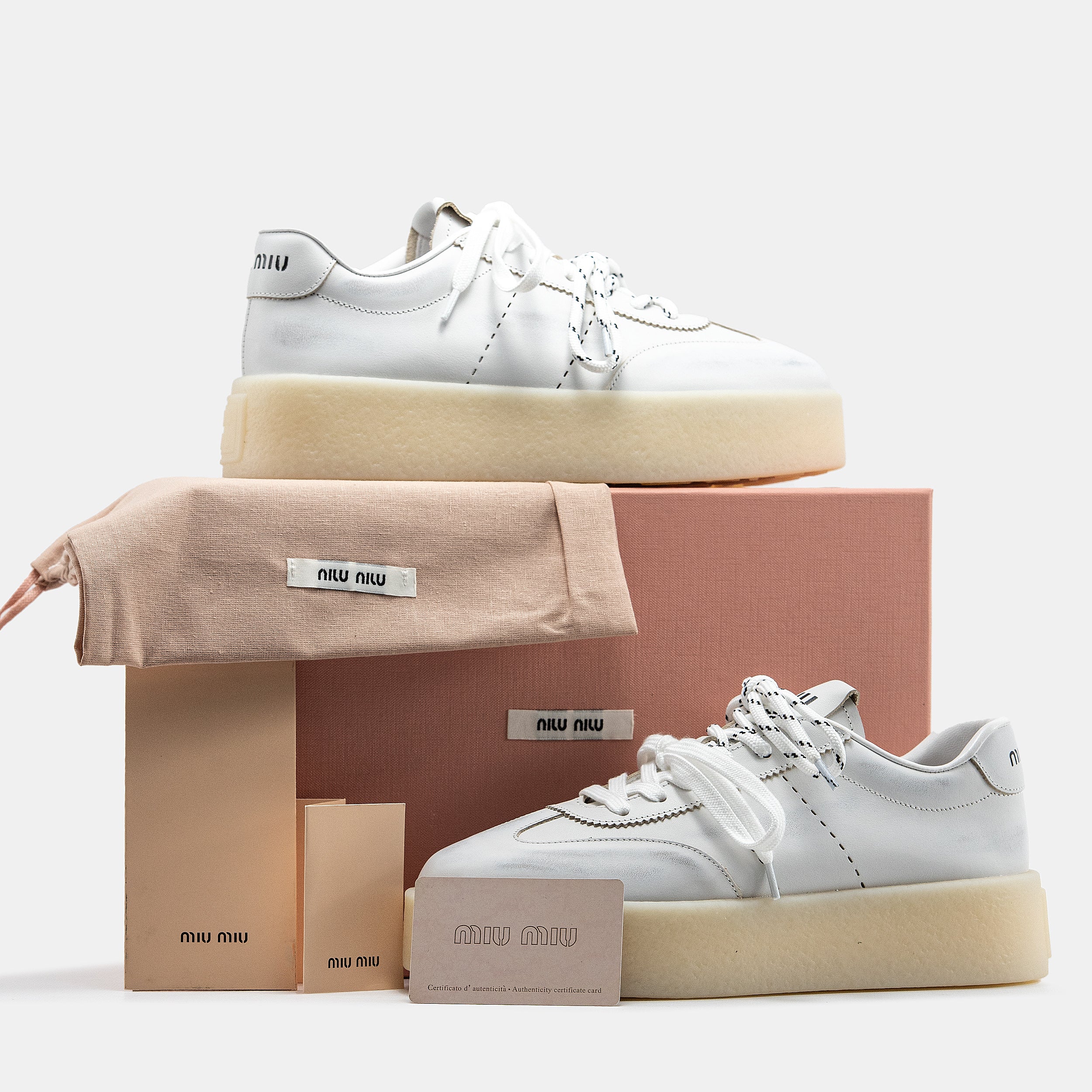 MIU MIU PLATFORM SNEAKER IN WHITE