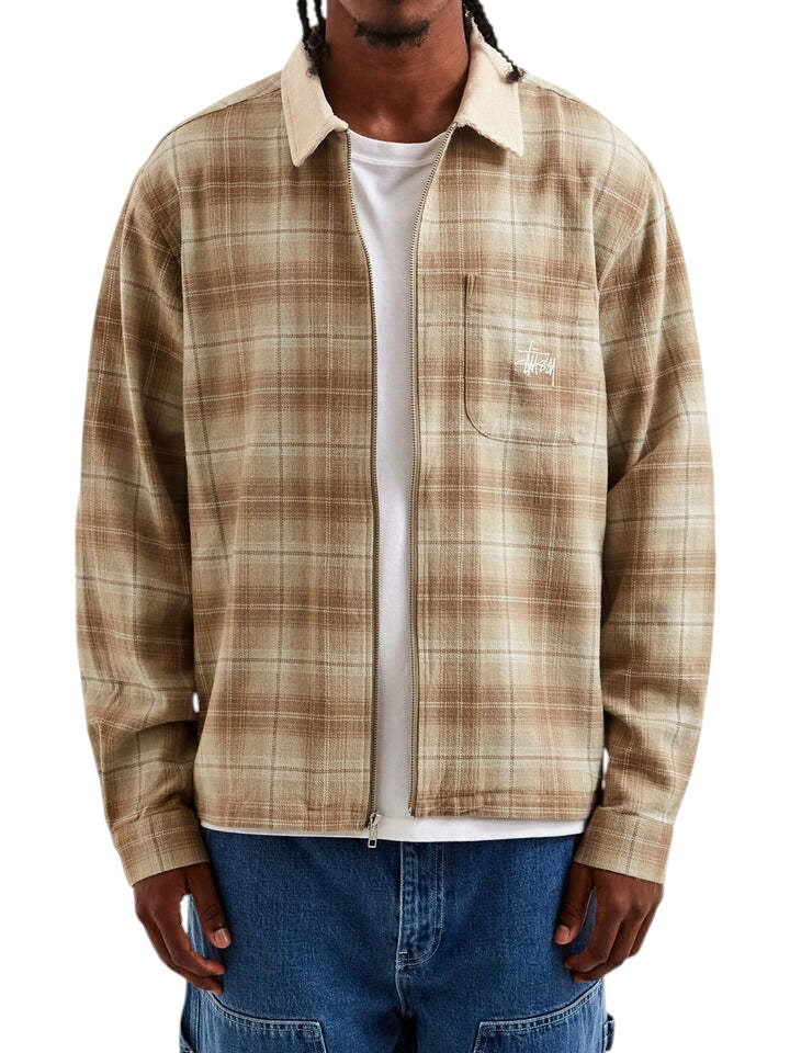 STUSSY FRANK PLAID ZIP SHIRT TAN