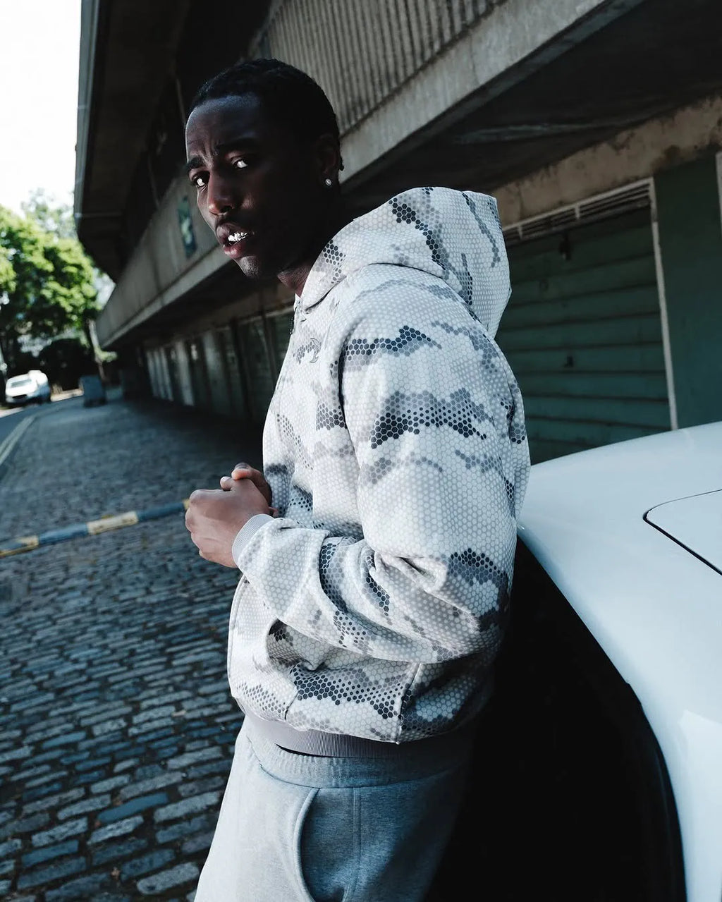 MERTRA SNAKESKIN ZIP-UP HOODIE IN GREY
