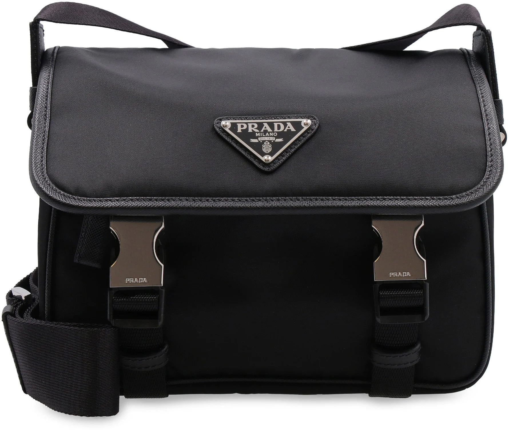 PRADA RE-NYLON MESSENGER BAG IN BLACK