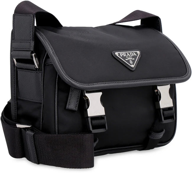 PRADA RE-NYLON MESSENGER BAG IN BLACK