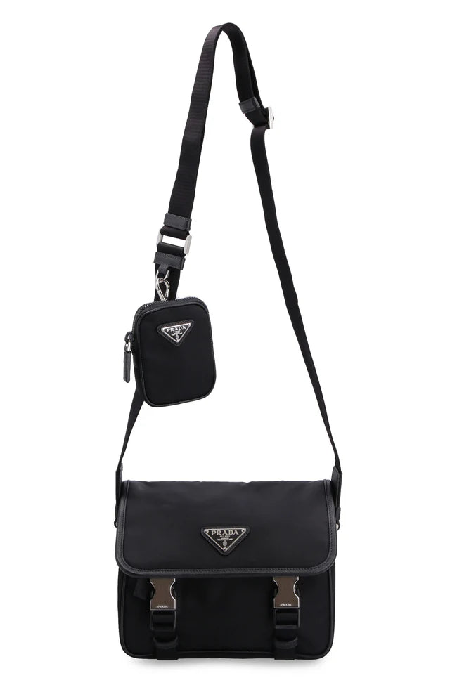PRADA RE-NYLON MESSENGER BAG IN BLACK