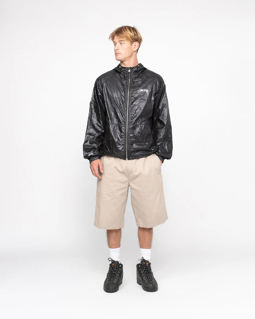 STUSSY WRINKLED NYLON BEACH SHELL JACKET BLACK