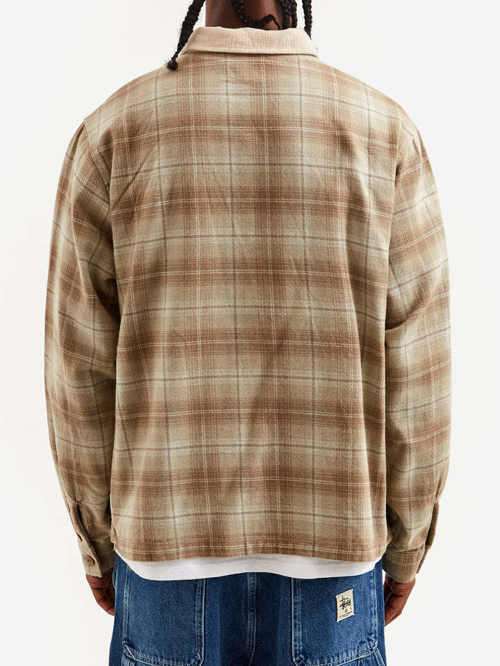STUSSY FRANK PLAID ZIP SHIRT TAN