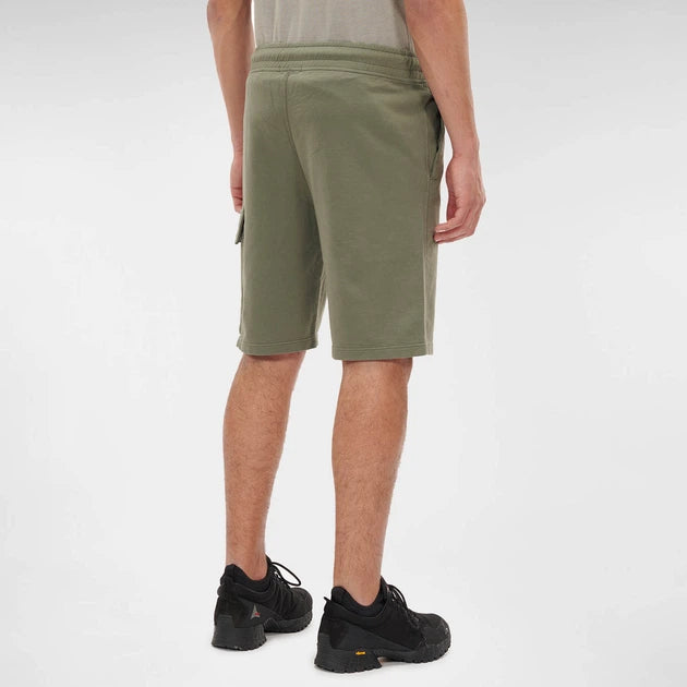 C.P. COMPANY LIGHT FLEECE LENSE BERMUDA SHORTS IN KHAKI