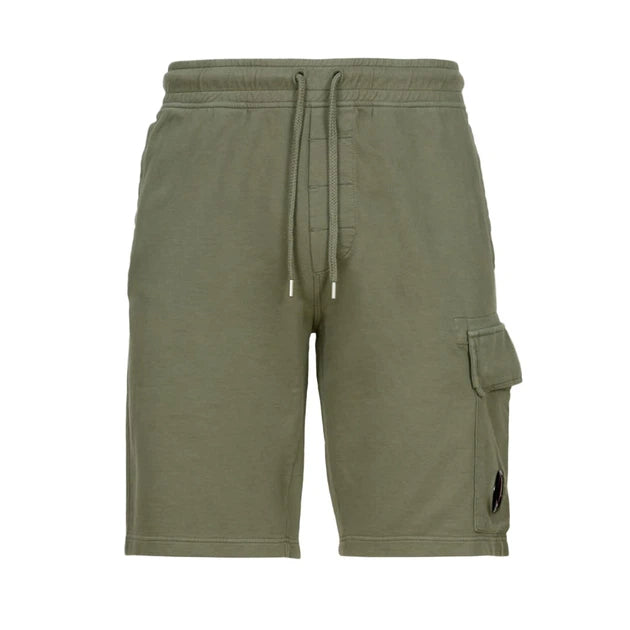 C.P. COMPANY LIGHT FLEECE LENSE BERMUDA SHORTS IN KHAKI