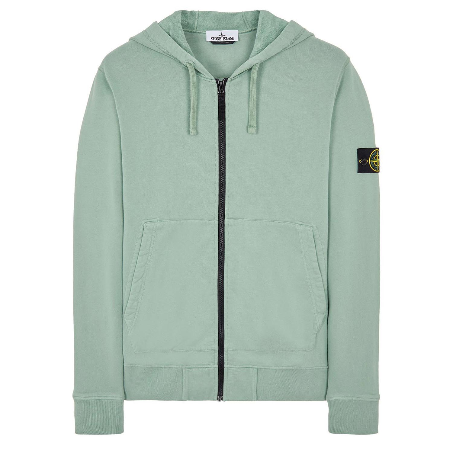 STONE ISLAND ZIP-UP HOODIE IN MENTHOL