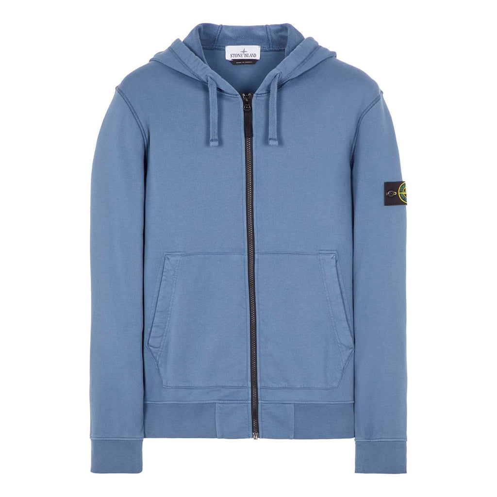 STONE ISLAND ZIP-UP HOODIE IN LIGHT BLUE