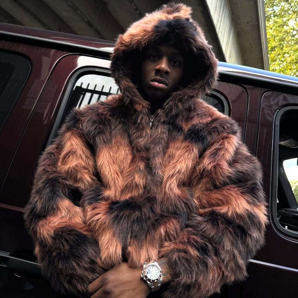 CORTEIZ DIAMOND HOODED FUR JACKET “BROWN”