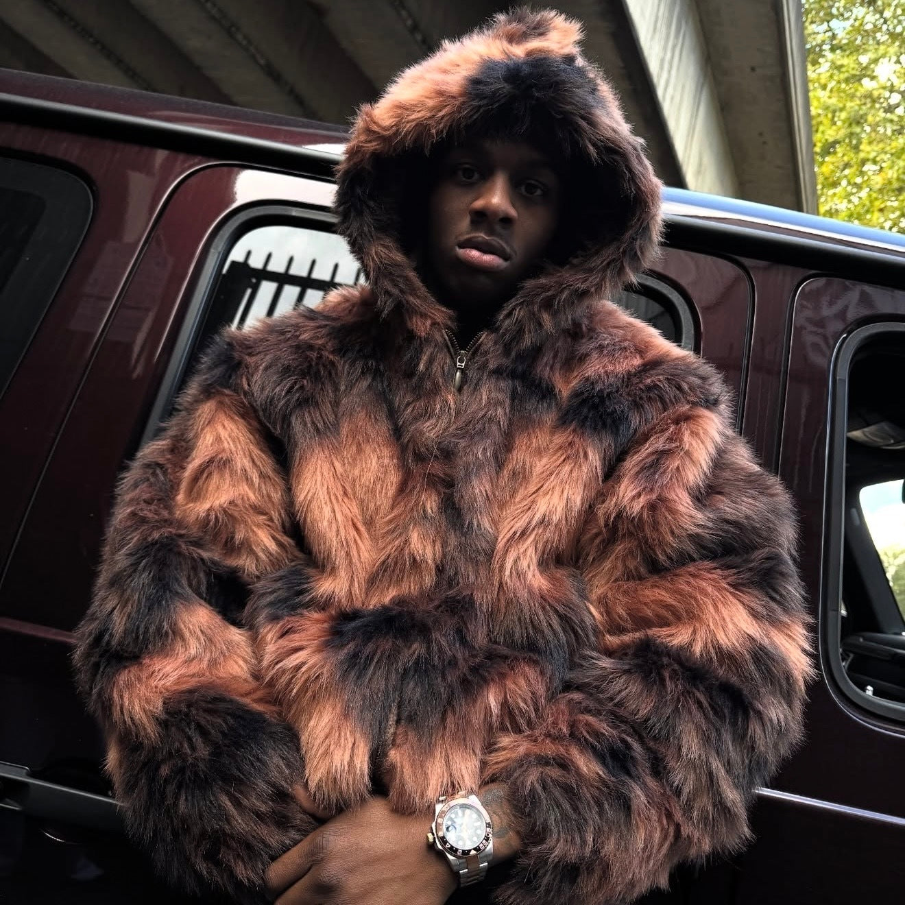 CORTEIZ DIAMOND HOODED FUR JACKET “BROWN”