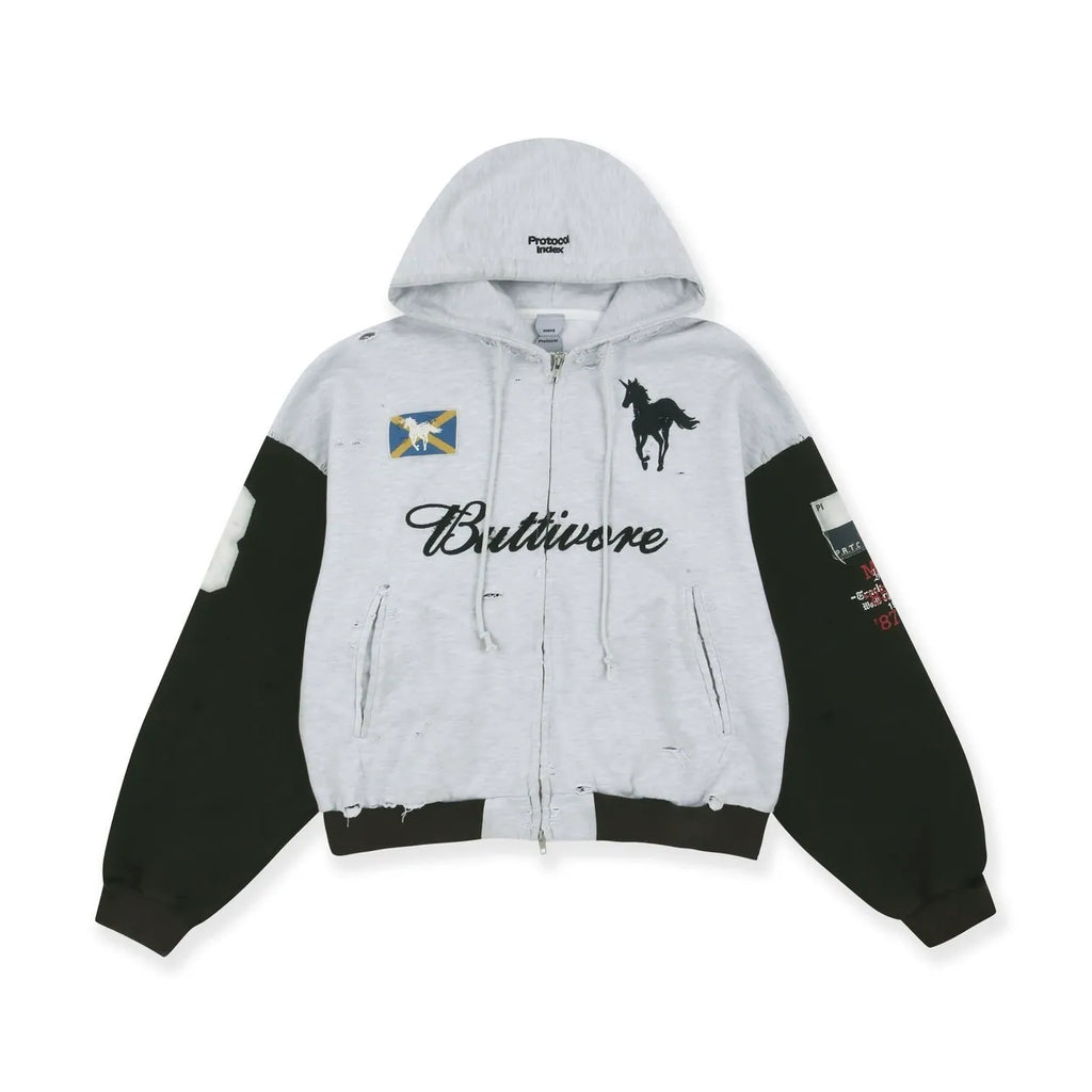 PROTOCOL INDEX BUTTIVORE ZIP HOODIE - WHITE MELANGE