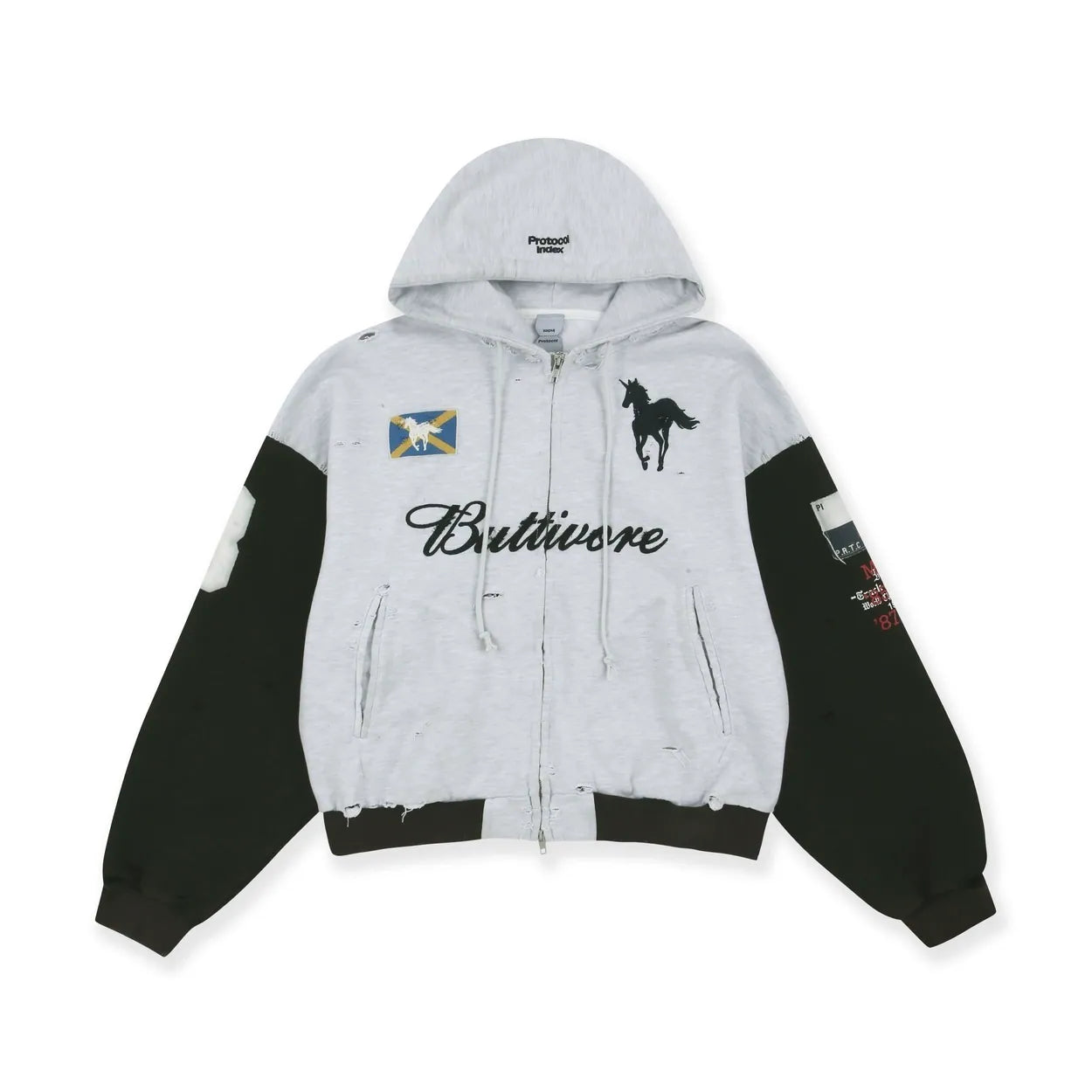 PROTOCOL INDEX BUTTIVORE ZIP HOODIE - WHITE MELANGE