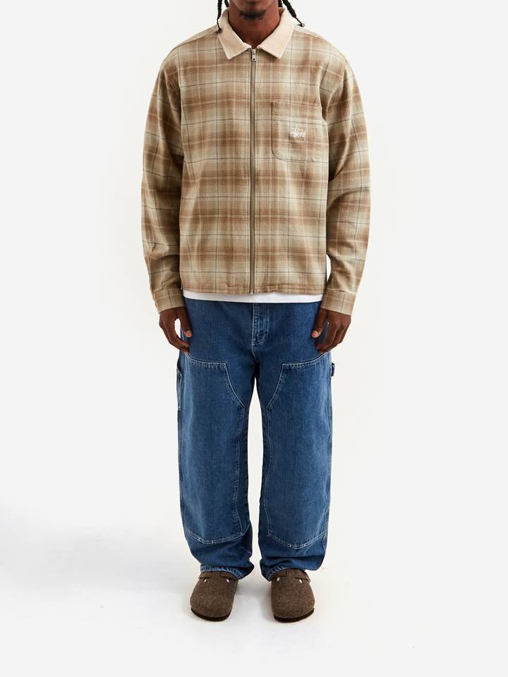 STUSSY FRANK PLAID ZIP SHIRT TAN