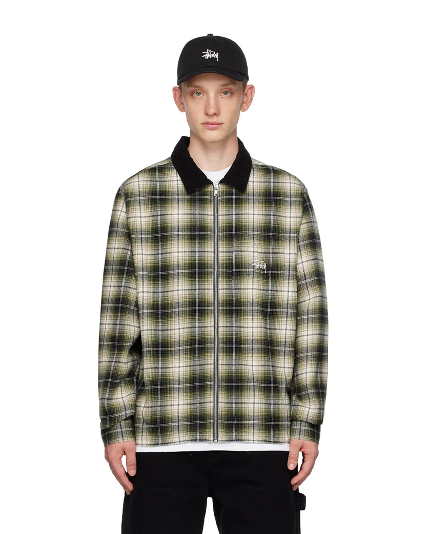 STUSSY FRANK PLAID ZIP SHIRT GREEN