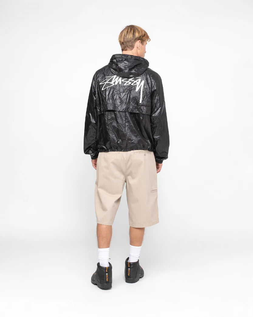 STUSSY WRINKLED NYLON BEACH SHELL JACKET BLACK