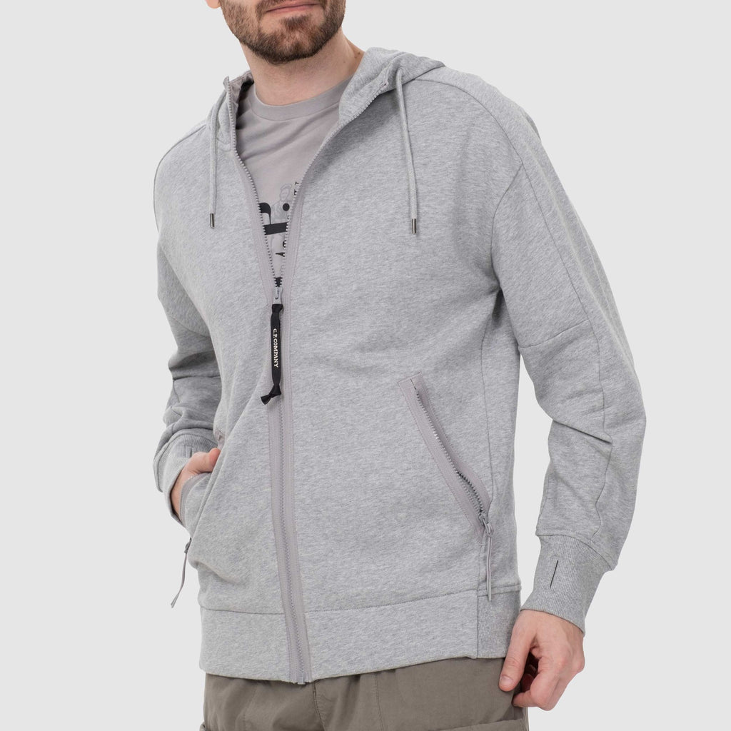 C.P. COMPANY ZIP-UP GOGGLES HOODIE IN GREY/MELANGE