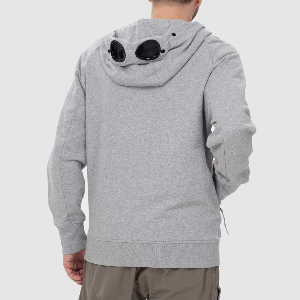 C.P. COMPANY ZIP-UP GOGGLES HOODIE IN GREY/MELANGE