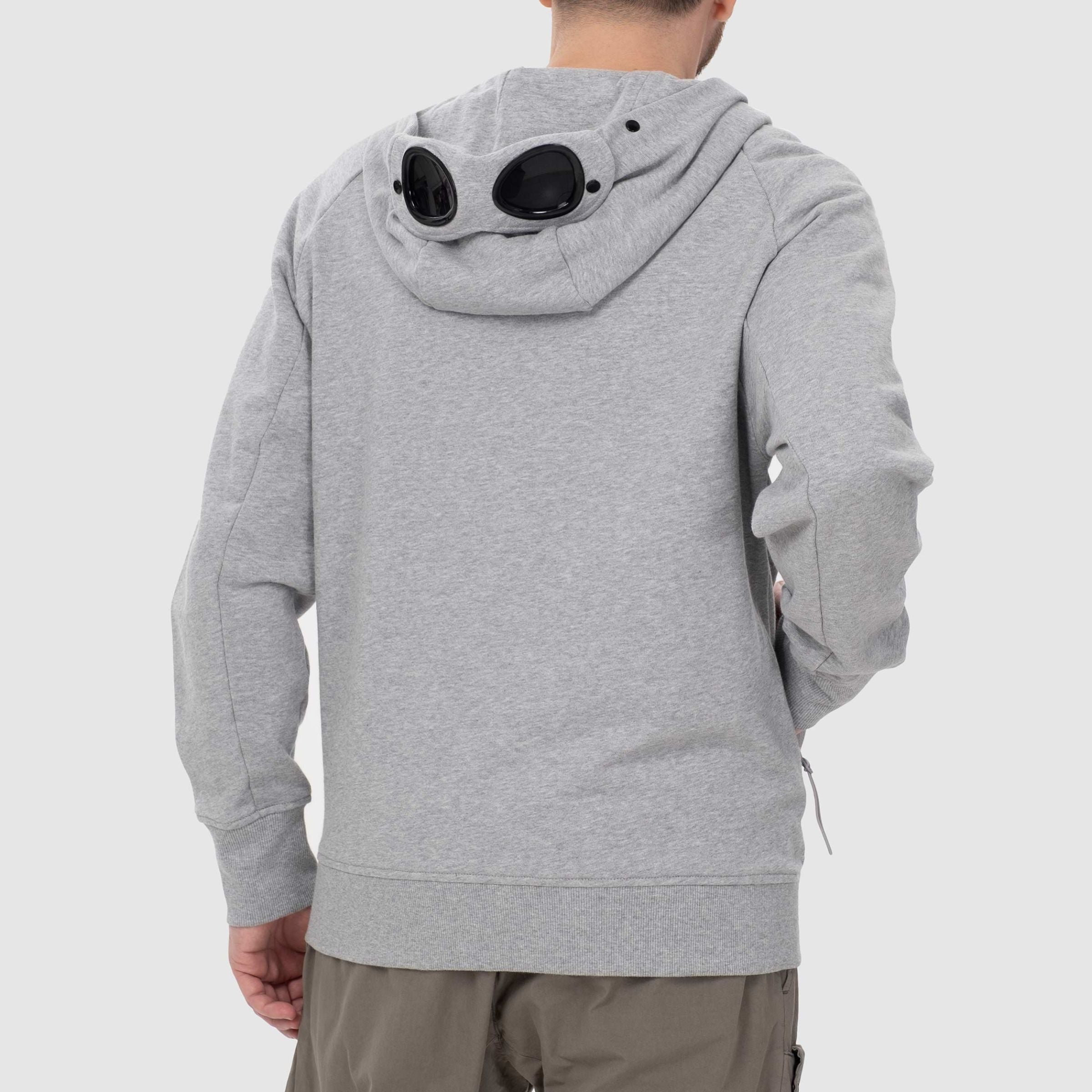 C.P. COMPANY ZIP-UP GOGGLES HOODIE IN GREY/MELANGE