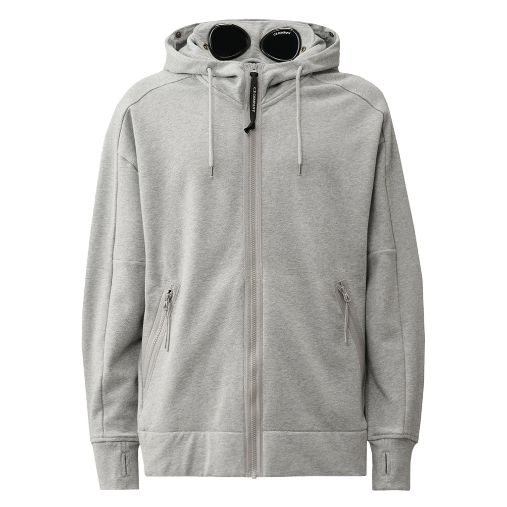 C.P. COMPANY ZIP-UP GOGGLES HOODIE IN GREY/MELANGE