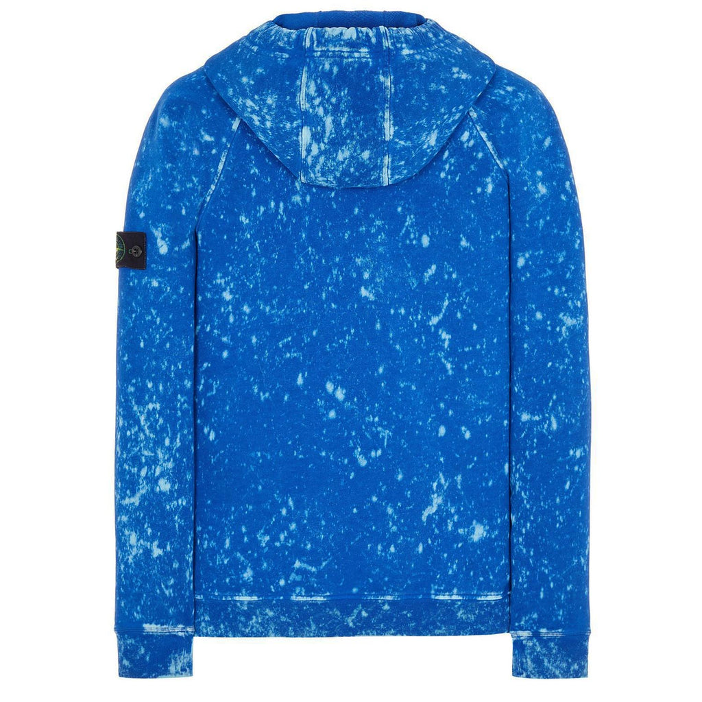 STONE ISLAND OFF-DYE COTTON FLEECE HOODIE IN BLUE