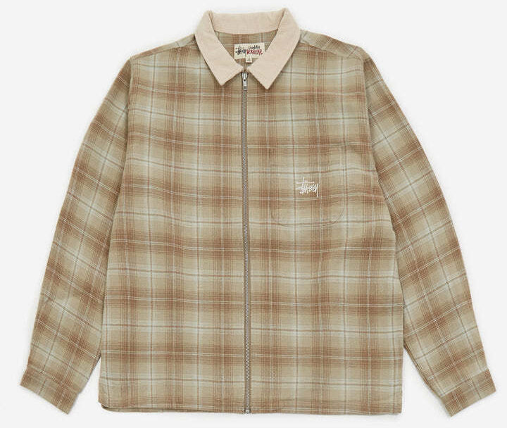 STUSSY FRANK PLAID ZIP SHIRT TAN