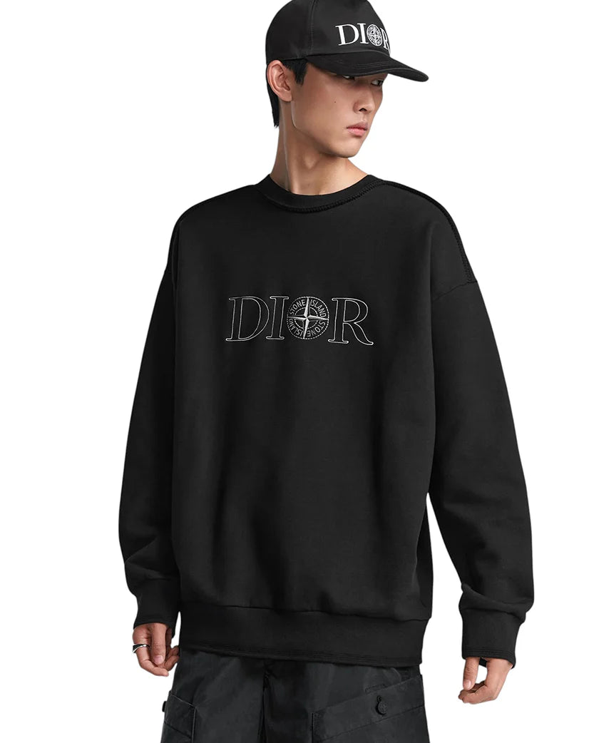 STONE ISLAND X DIOR COTTON FLEECE SWEATSHIRT BLACK