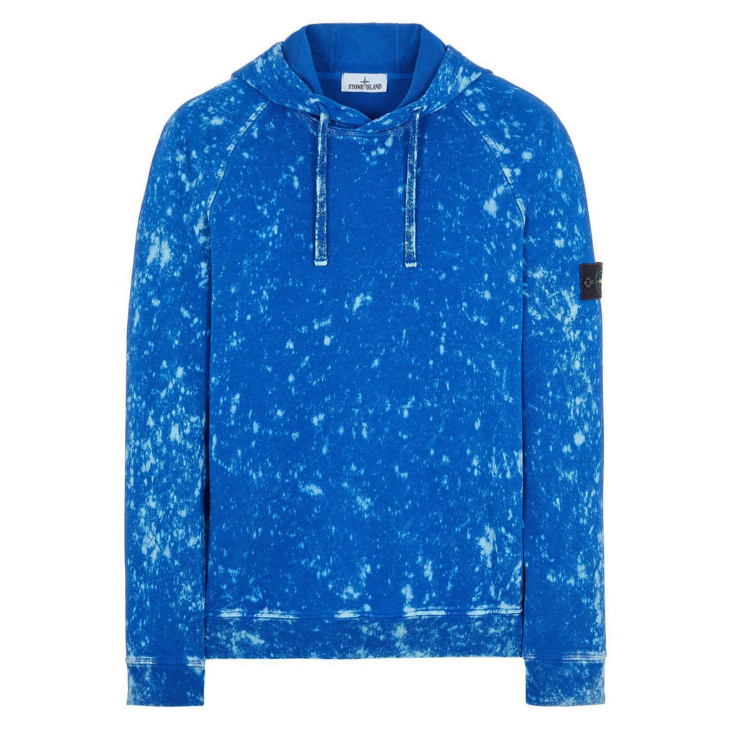 STONE ISLAND OFF-DYE COTTON FLEECE HOODIE IN BLUE