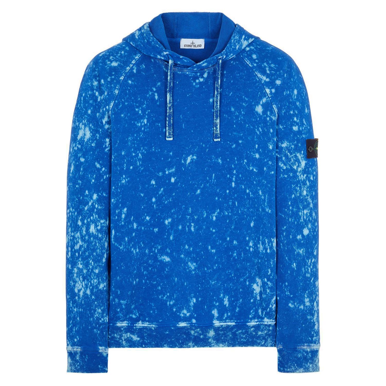 STONE ISLAND OFF-DYE COTTON FLEECE HOODIE IN BLUE