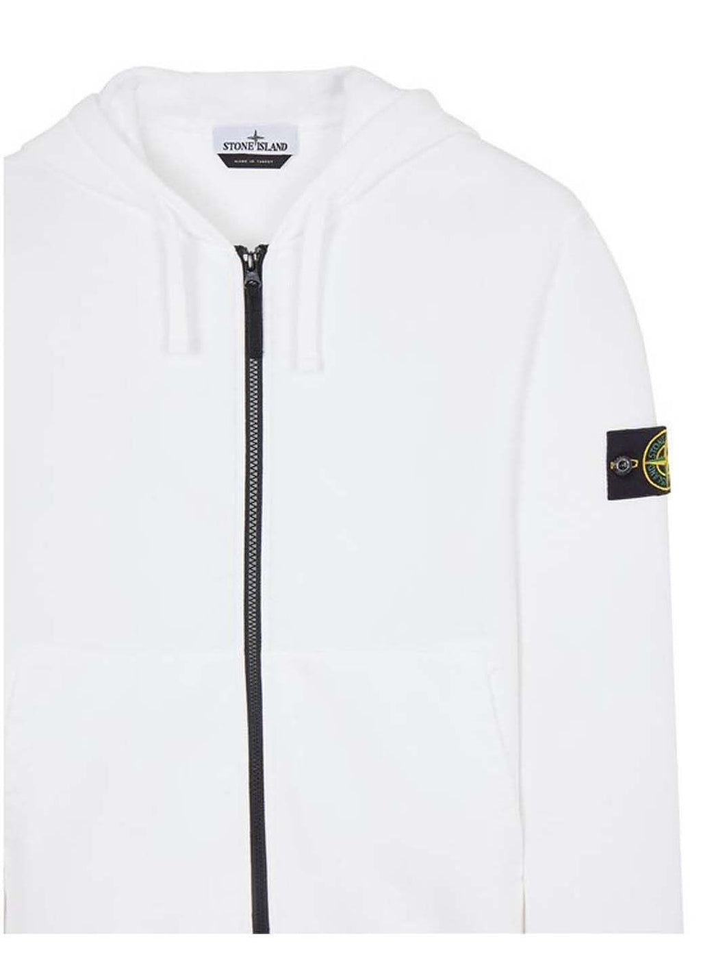 STONE ISLAND ZIP-UP HOODIE IN WHITE