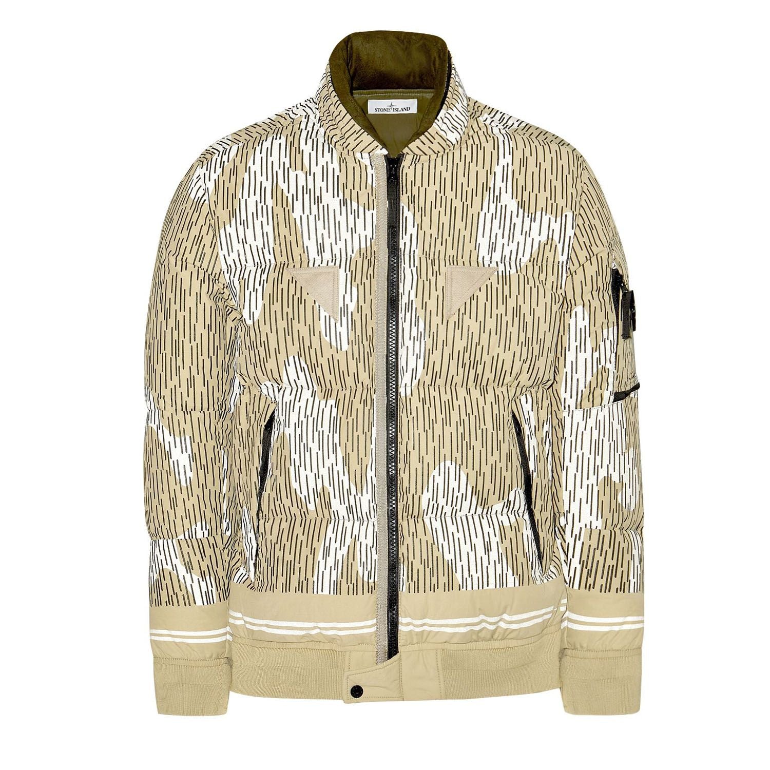 STONE ISLAND SHADOW PROJECT KHAKI BLACK STRIPED NYLON DOWN JACKET