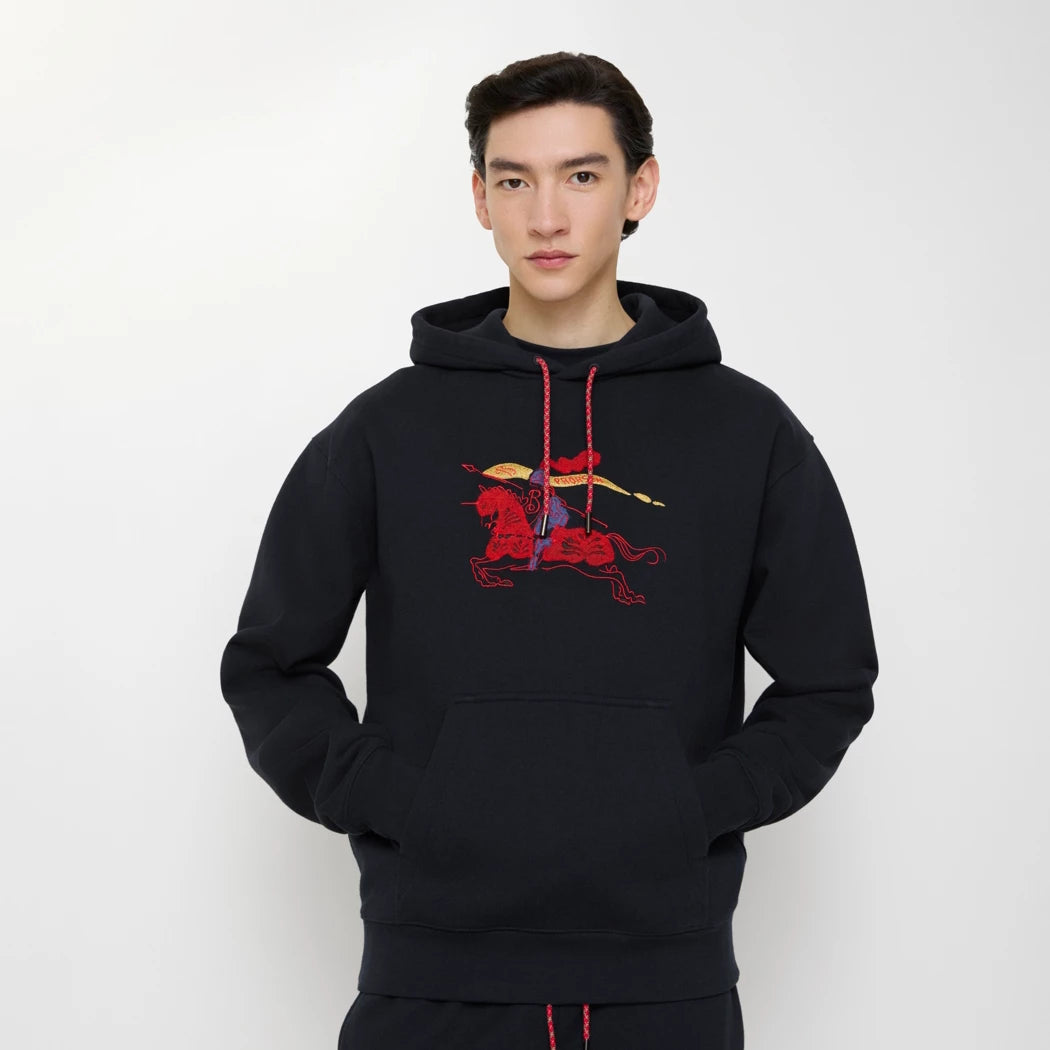 BURBERRY RELAXED FIT EKD COTTON HOODIE “BLACK”