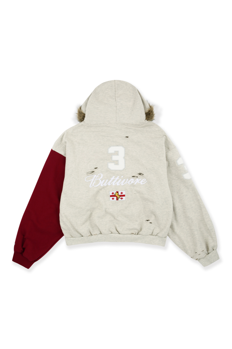 PROTOCOL INDEX BUTTIVORE FUR LINING ZIP HOODIE IN OATMEAL MELANGE