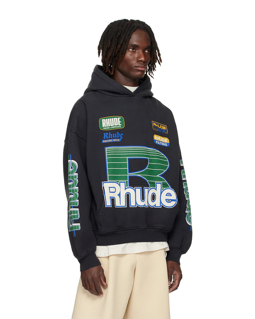 RHUDE ROADWAY RACING HOODIE VINTAGE BLACK