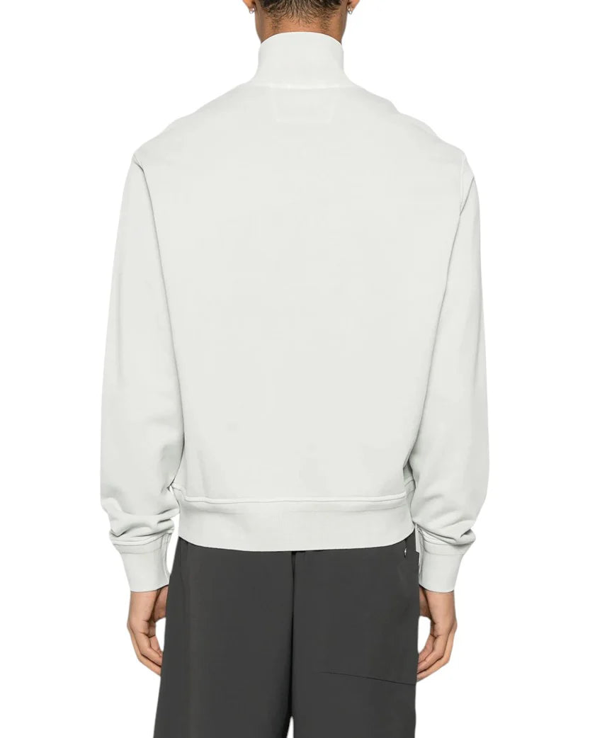 C.P. COMPANY COTTON DIAGONAL FLEECE FULL BUTTON SWEATSHIRT LIGHT GREY