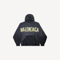 BALENCIAGA TAPE TYPE RIPPED POCKET HOODIE OVERSIZED IN BLACK FADED