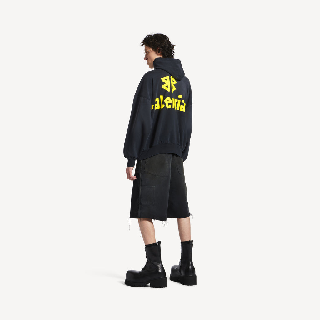 BALENCIAGA TAPE TYPE RIPPED POCKET HOODIE OVERSIZED IN BLACK FADED