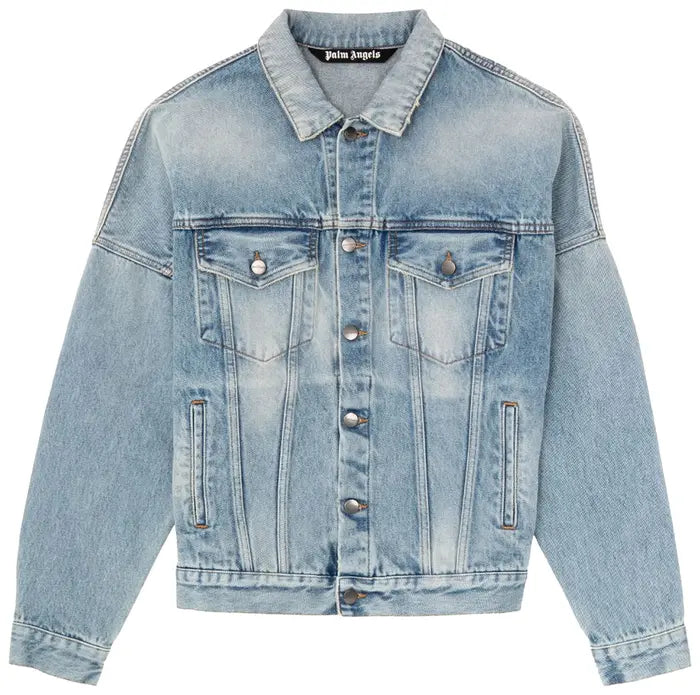 PALM ANGELS LOGO OVER DENIM JACKET 'BLUE/WHITE'