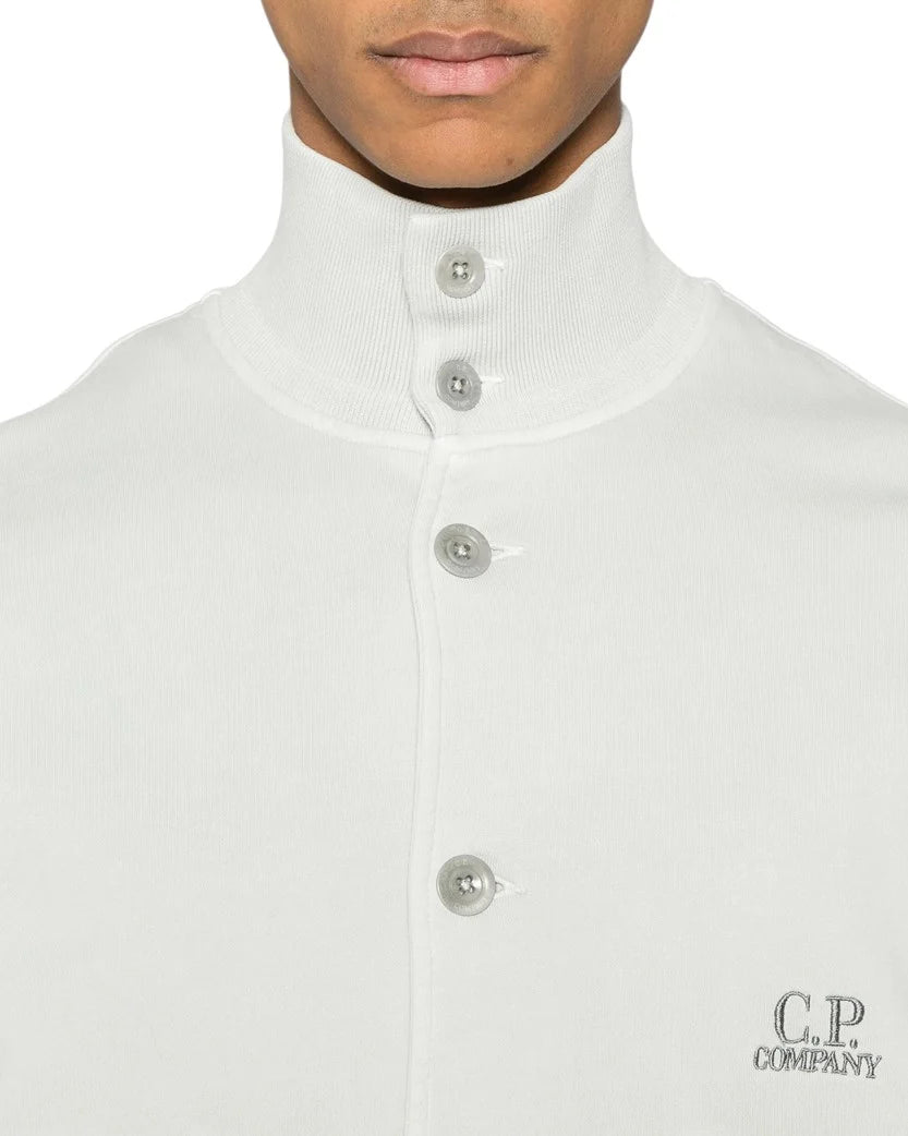 C.P. COMPANY COTTON DIAGONAL FLEECE FULL BUTTON SWEATSHIRT LIGHT GREY