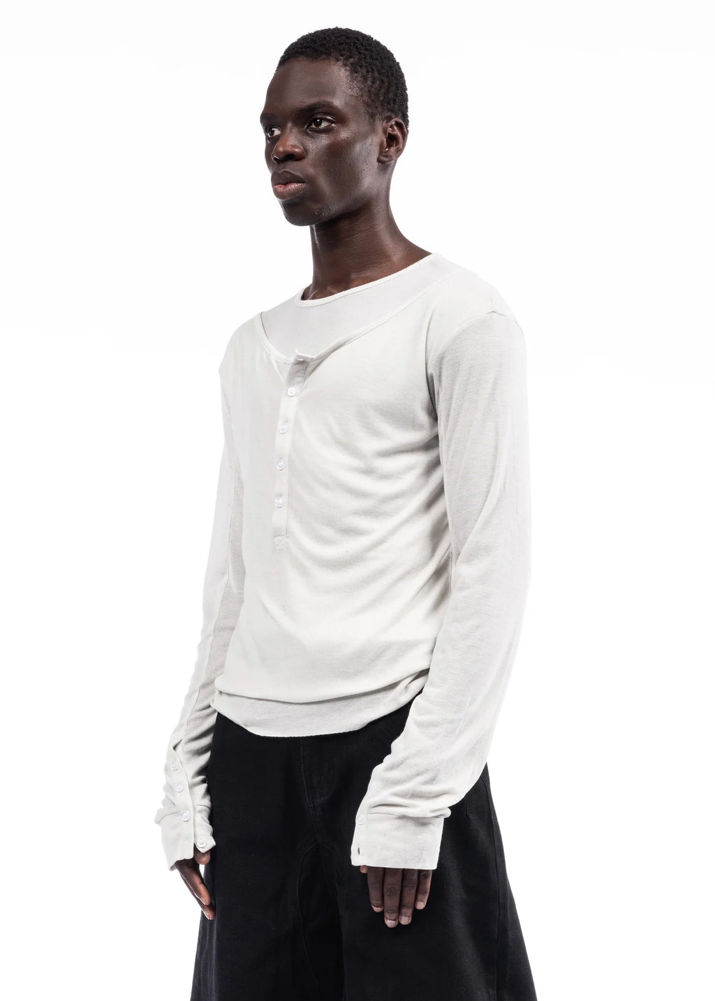 NO/FAITH STUDIOS DOUBLE-LAYERED BUTTON ORGANIC COTTON SHIRT WHITE