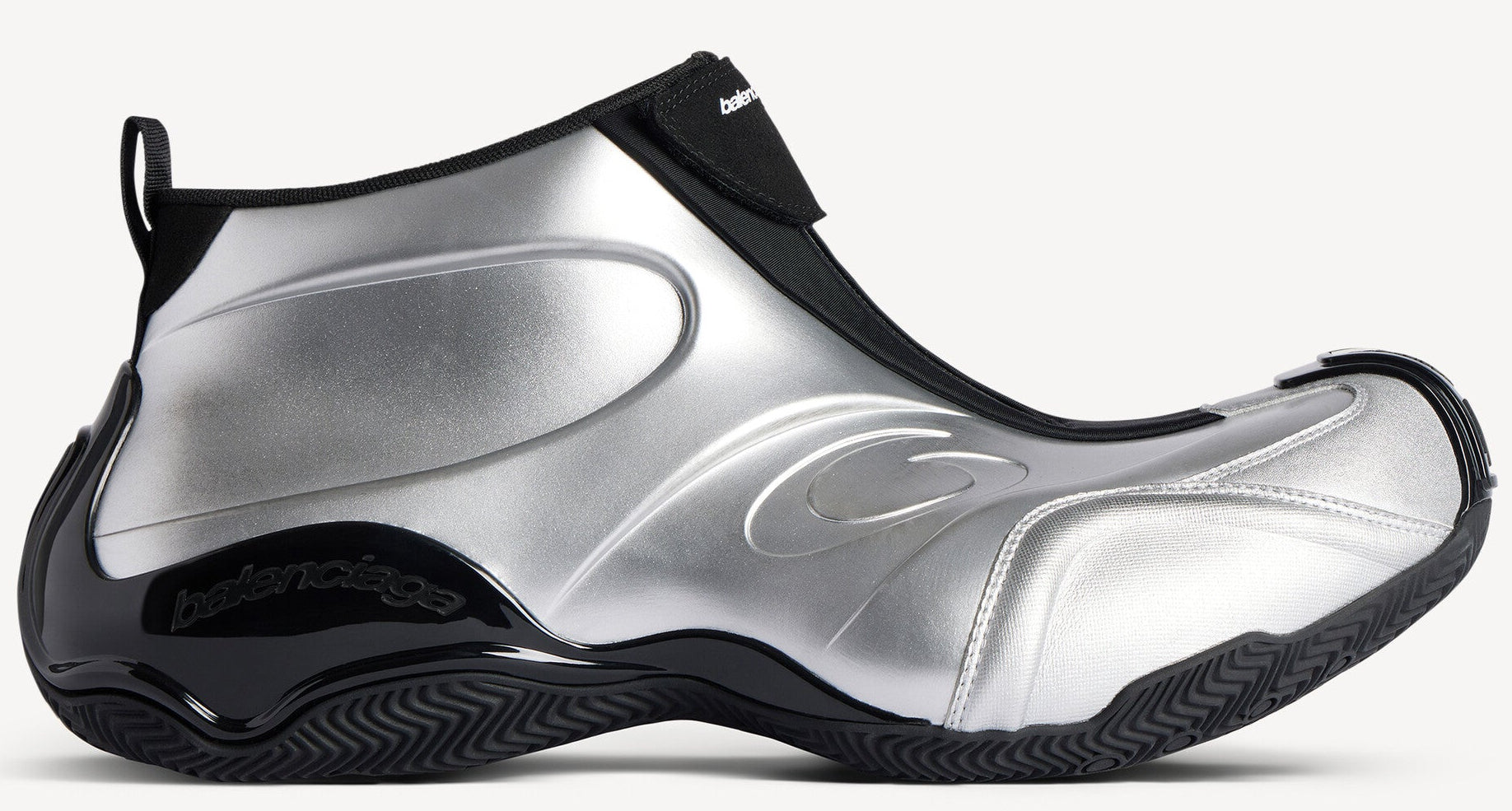 BALENCIAGA BASKETBALL SNEAKER IN SILVER AND BLACK POLYESTER & POLYURETHANE
