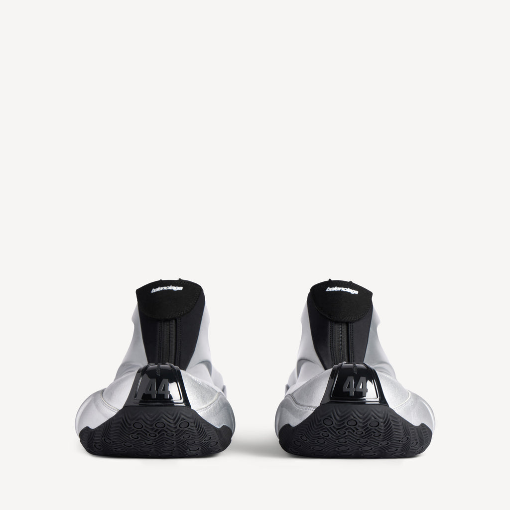BALENCIAGA BASKETBALL SNEAKER IN SILVER AND BLACK POLYESTER & POLYURETHANE