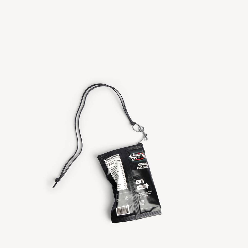 BALENCIAGA CHIPS PHONE HOLDER POUCH IN BLACK