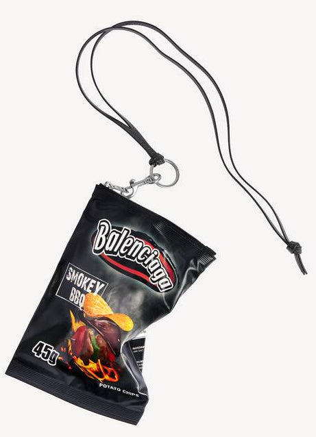 BALENCIAGA CHIPS PHONE HOLDER POUCH IN BLACK